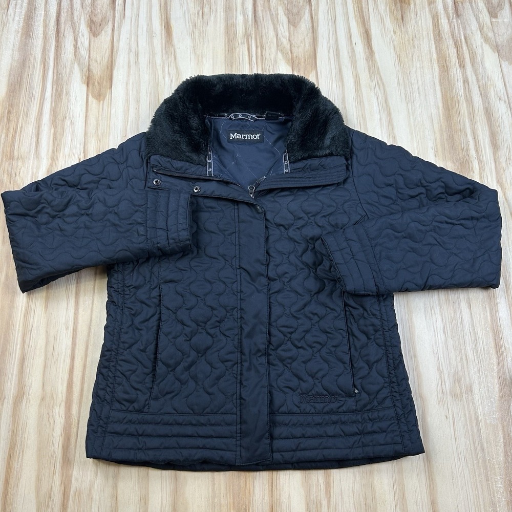 Marmot Women's Quilted Fur Collar Jacket Size Large Outdoor Winter Coat